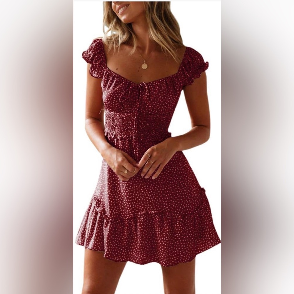 Womens Summer Ruffle Sleeve Sweetheart Neckline mini dress